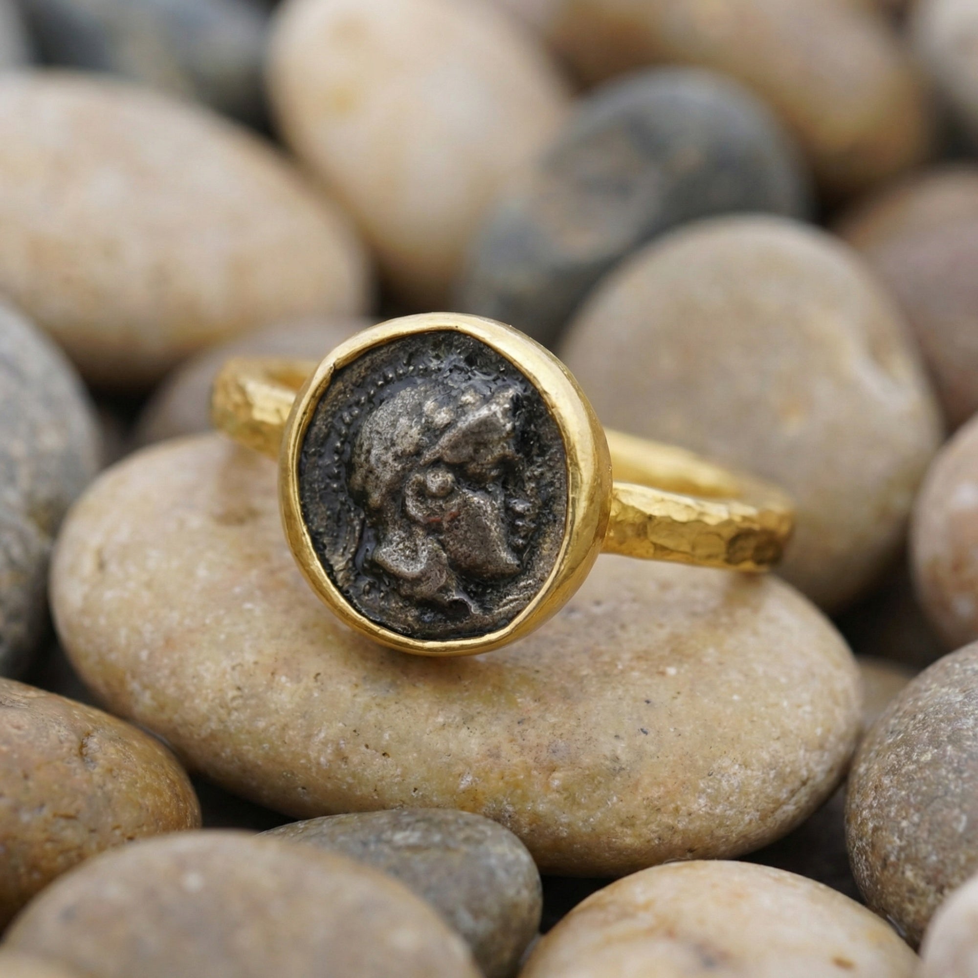 Gold plated Alexander ring, Roman art inspired, artisan craftsmanship by Sultan