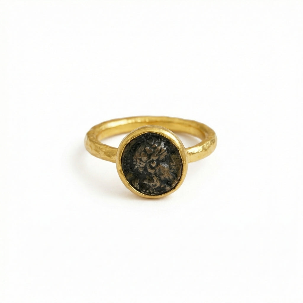 Handmade Alexander coin ring by Sultan, 925 sterling silver, Roman art