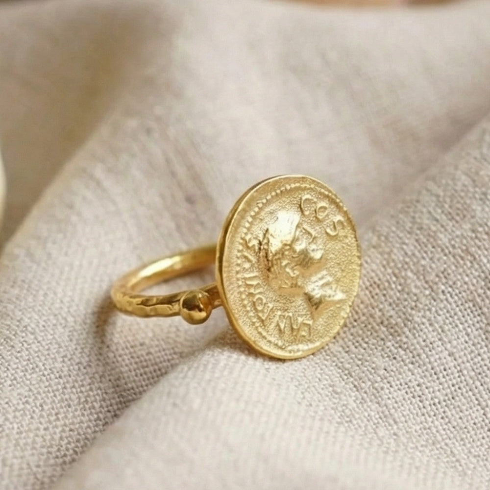 Ancient Roman bronze coin ring, designer jewelry by Sultan Yılmaz