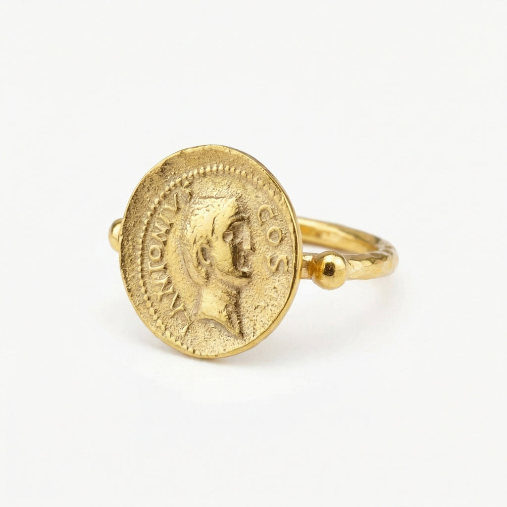Handmade bronze coin ring by Sultan, 925 sterling silver, Roman design
