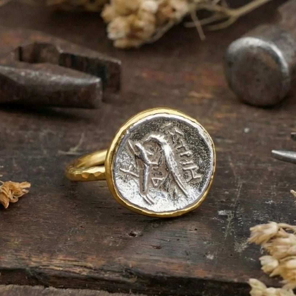 Ancient Roman coin ring, limited edition designer jewelry, 925 silver