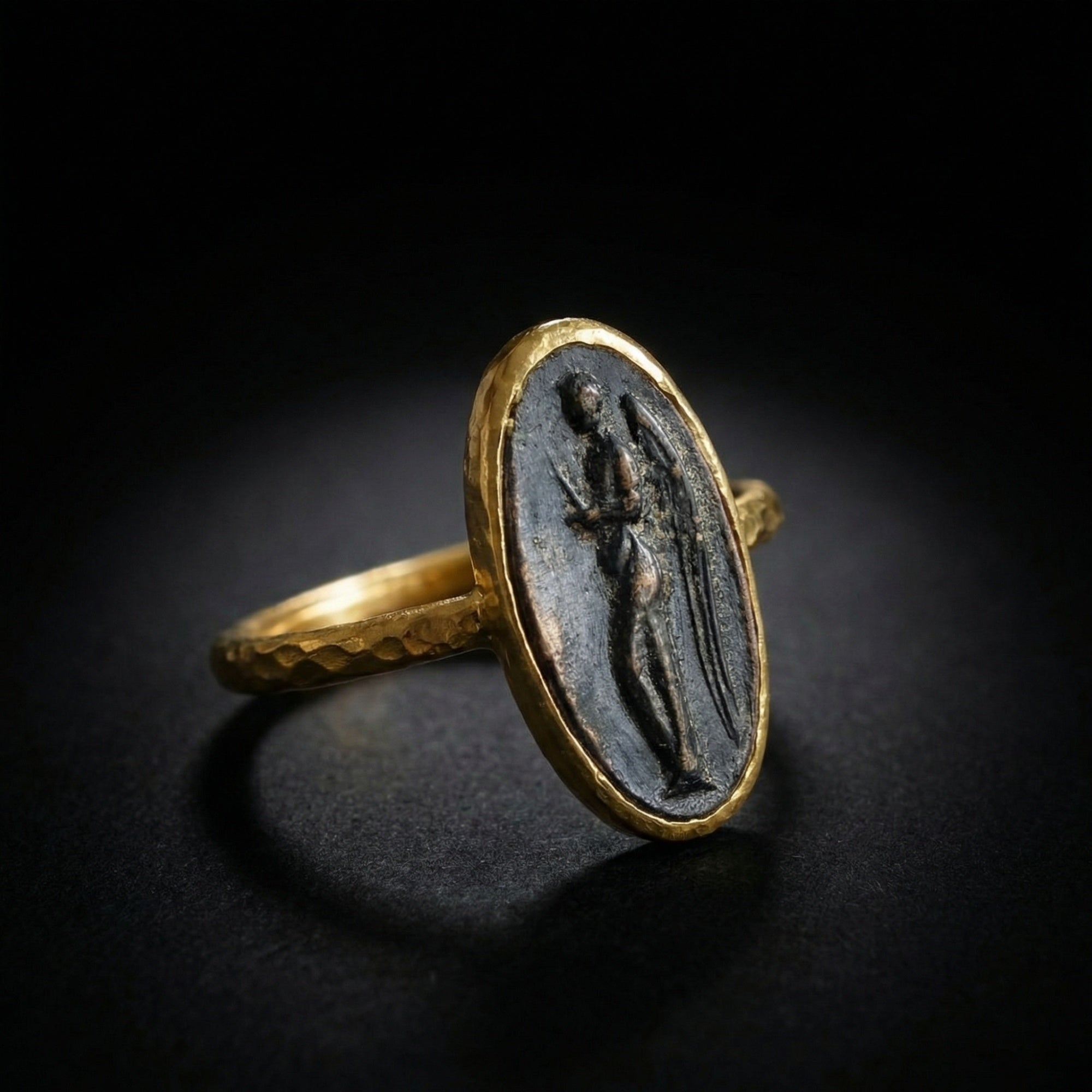 Turkish handmade angel ring with guardian angel motif, Anatolian art-inspired jewelry gift