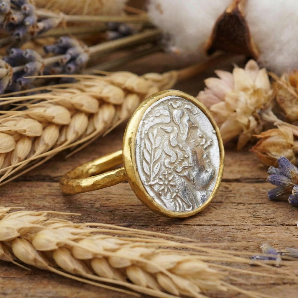 Turkish handmade Alexander ring with oxidized silver finish, historical art-inspired jewelry gift