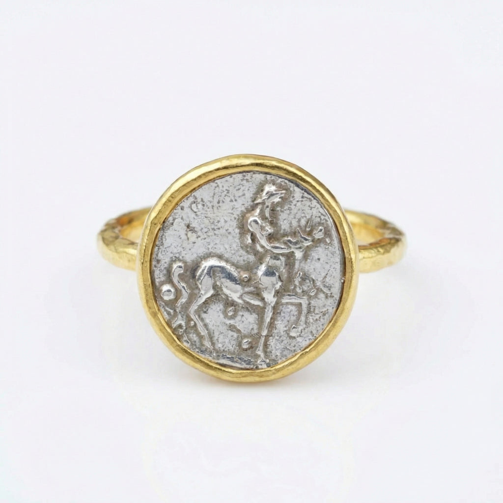  Handcrafted silver Centaur coin ring with ancient Roman design, 925 sterling silver, Turkish artisan jewelry by Sultan