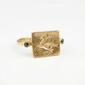  Handcrafted silver Pegasus coin ring with black onyx stone, 925 sterling silver, Turkish artisan jewelry by Sultan