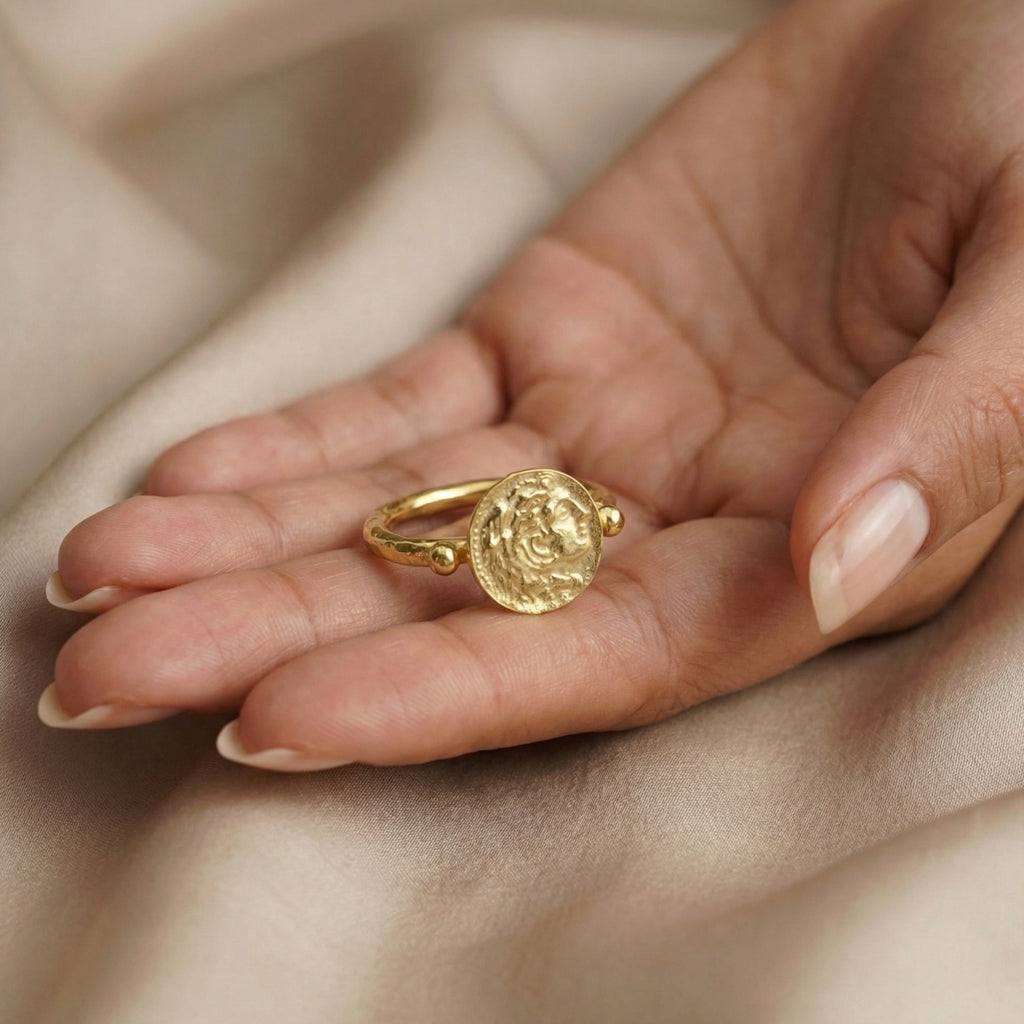 Authentic Turkish Alexander coin ring, handcrafted in Bodrum, symbol of success, unique gift
