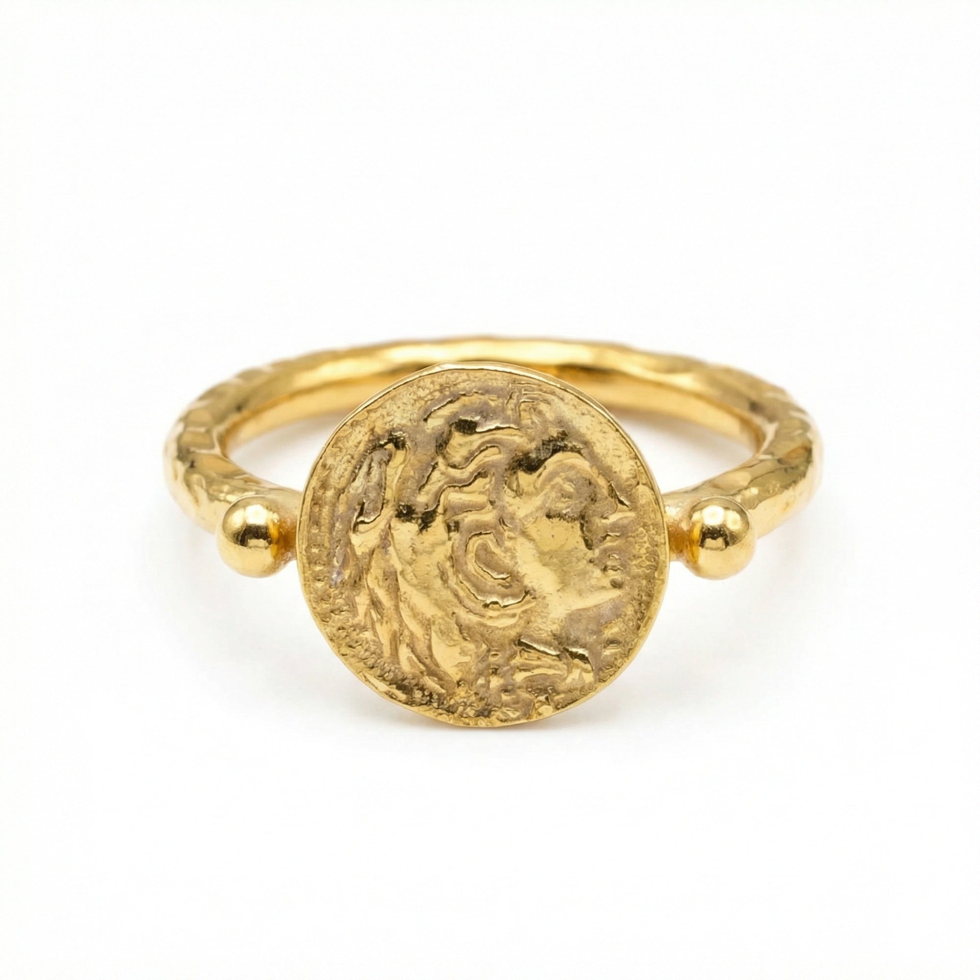 Handmade Alexander coin ring by Sultan, 925 sterling silver with ancient Roman design, Bodrum artisan jewelry
