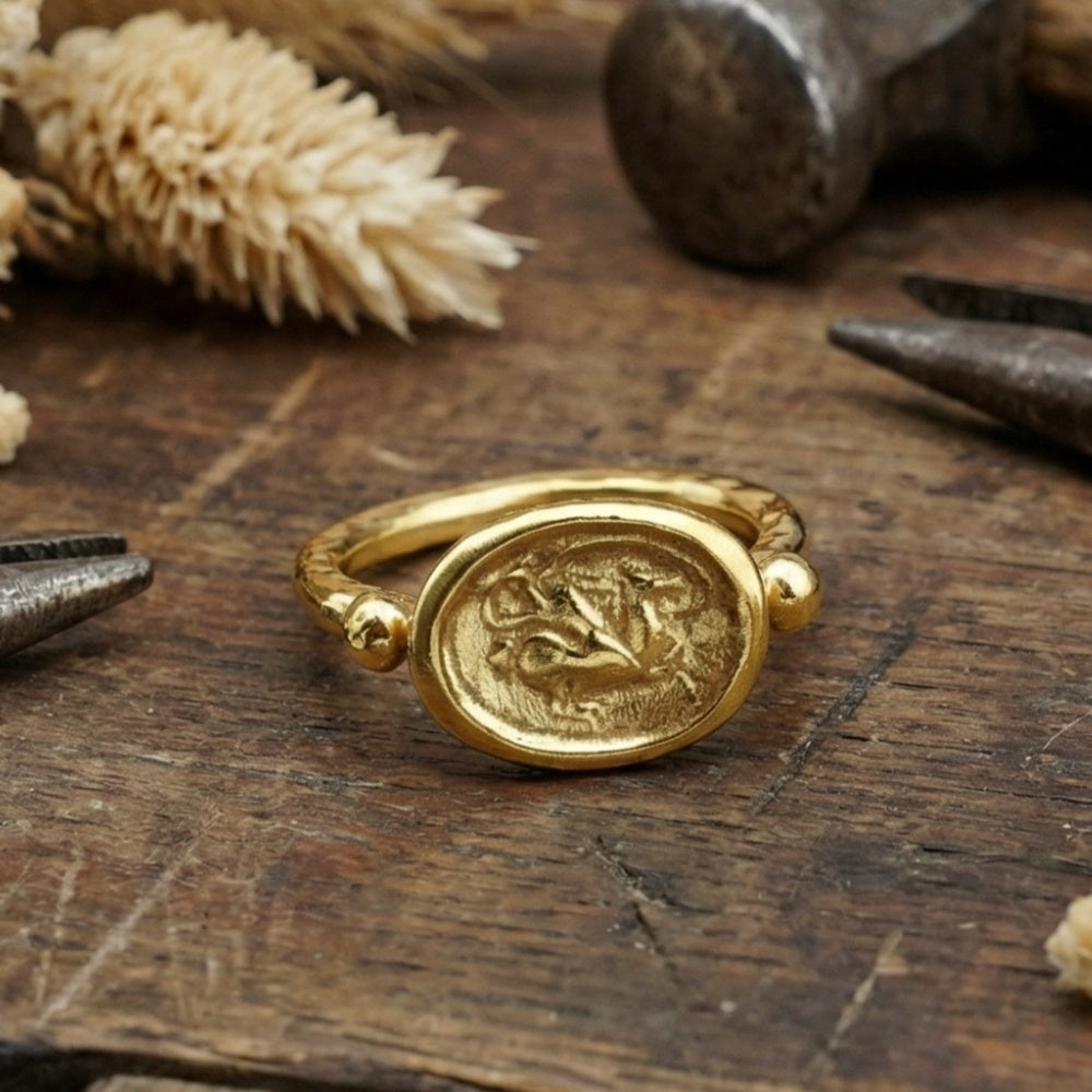  Designer warrior coin ring detail showing 925 silver craftsmanship, unique artisan design