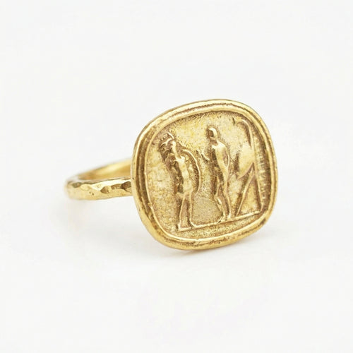 Handmade gold ancient Roman coin ring by Sultan, 925 sterling silver, Bodrum artisan jewelry

