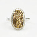 Handmade gold lyre coin ring by Sultan, 925 sterling silver with ancient Roman design, Bodrum artisan jewelry
