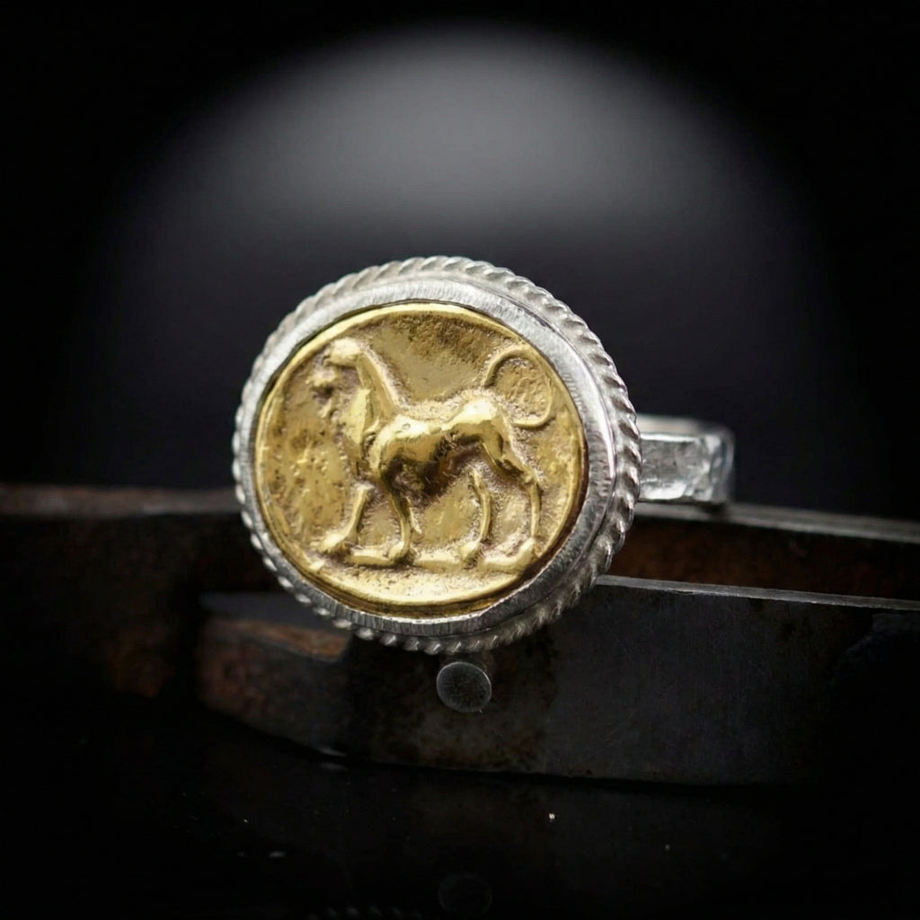  Turkish handmade lion ring with oxidized silver finish, Anatolian art-inspired jewelry gift