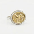 Handcrafted gold lion coin ring with hammered texture, 925 sterling silver, Turkish artisan jewelry by Sultan