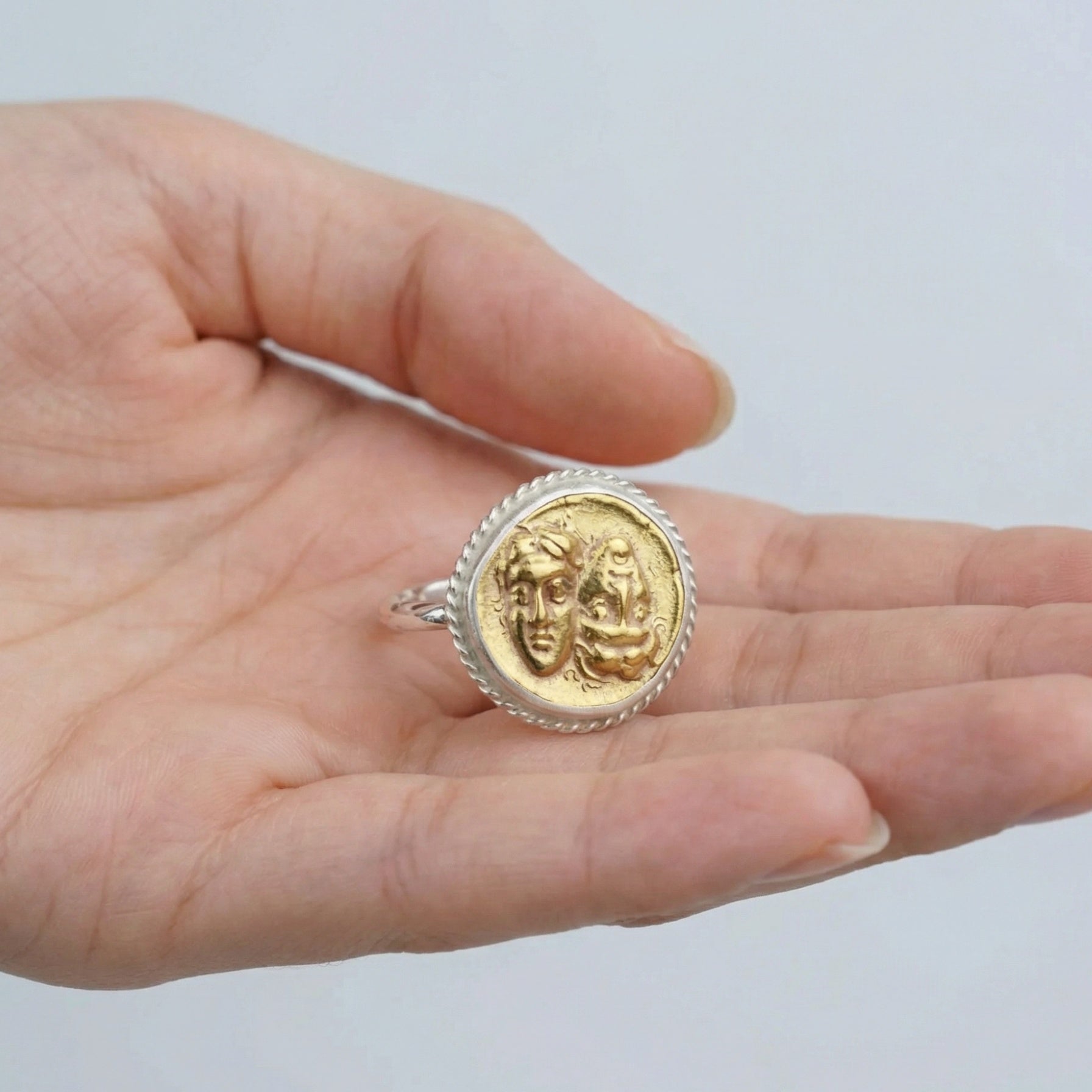 925 sterling silver double face ring, authentic Turkish craftsmanship, symbol of history
