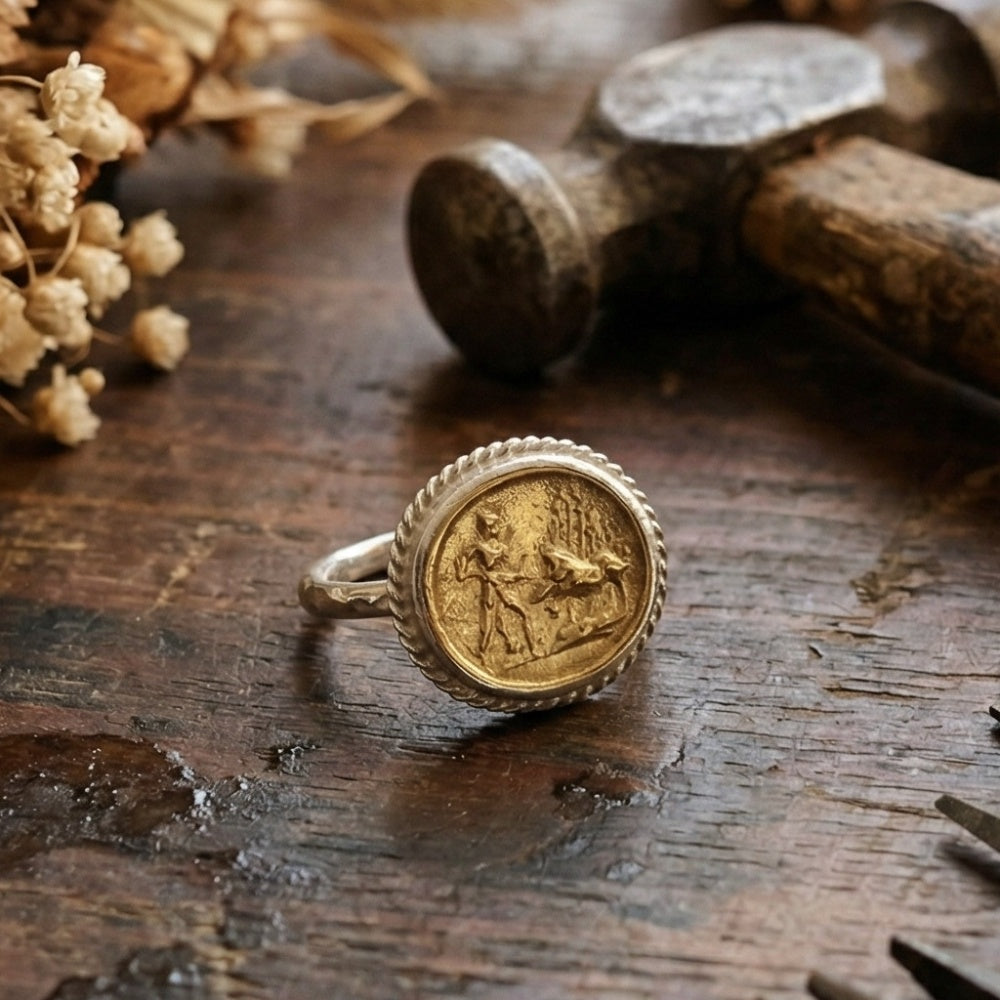Turkish handmade fighter ring with oxidized silver finish, Roman art-inspired jewelry gift