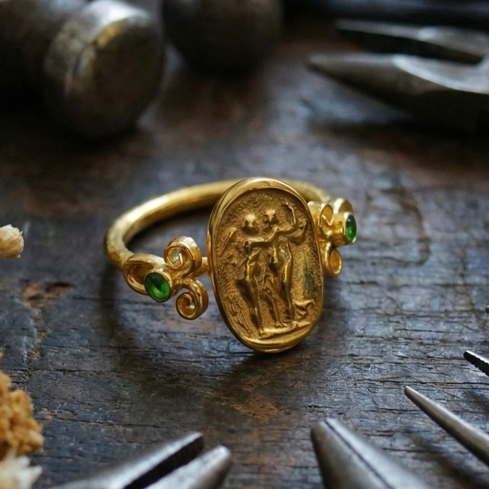 Sterling silver ancient coin ring, history symbol, Turkish craftsmanship