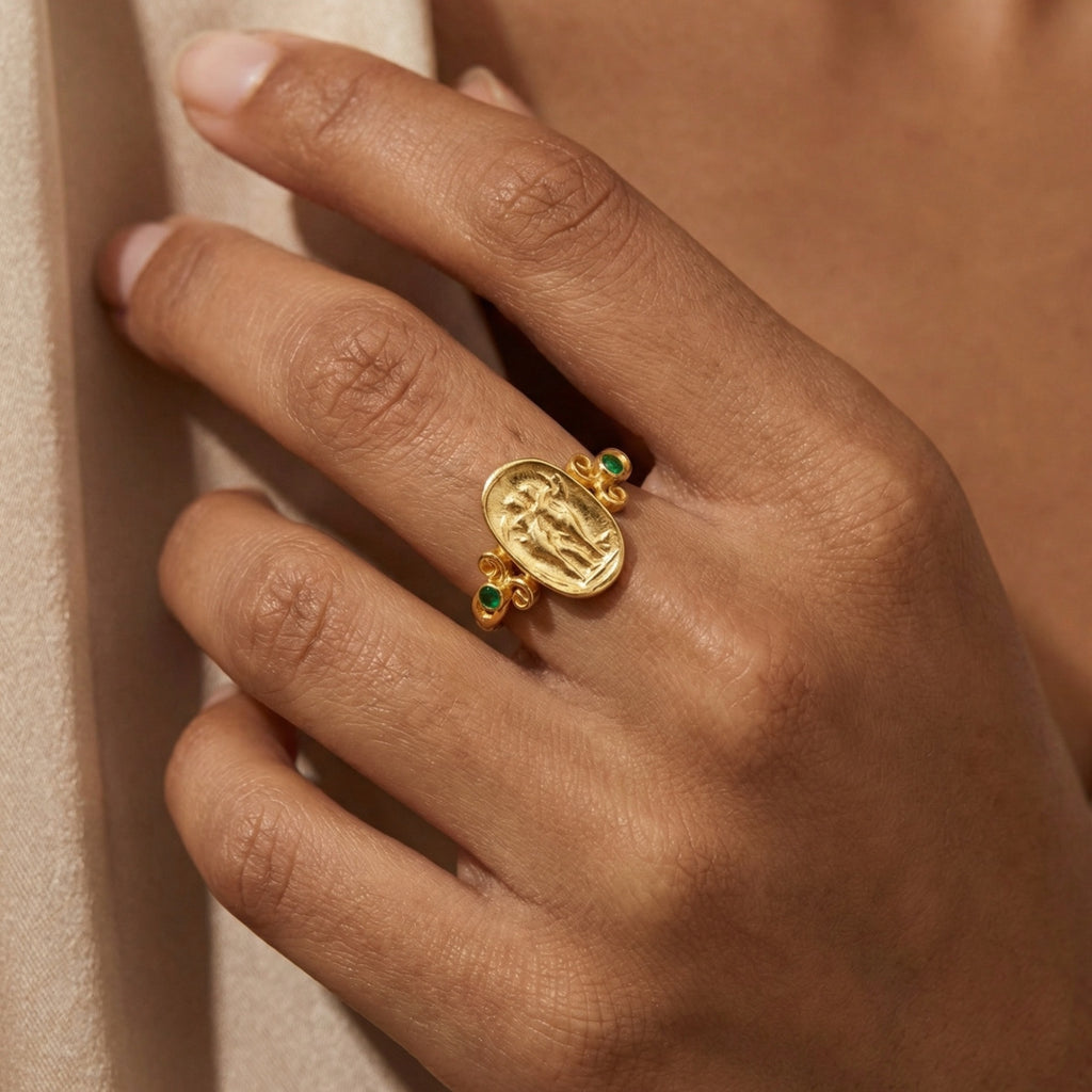 Turkish ancient coin ring detail, artisan jewelry, Roman Anatolian design