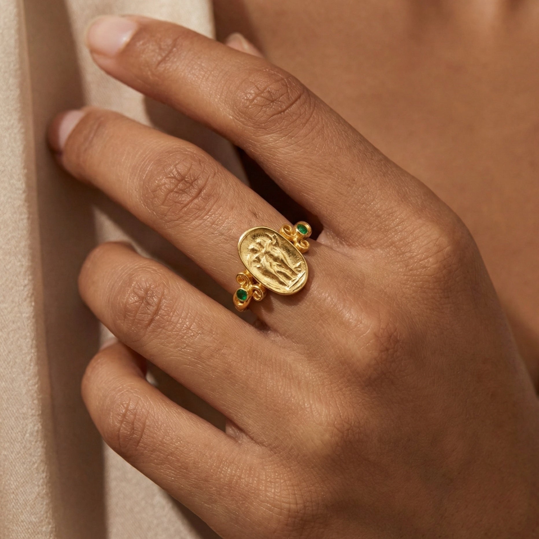 Turkish ancient coin ring detail, artisan jewelry, Roman Anatolian design