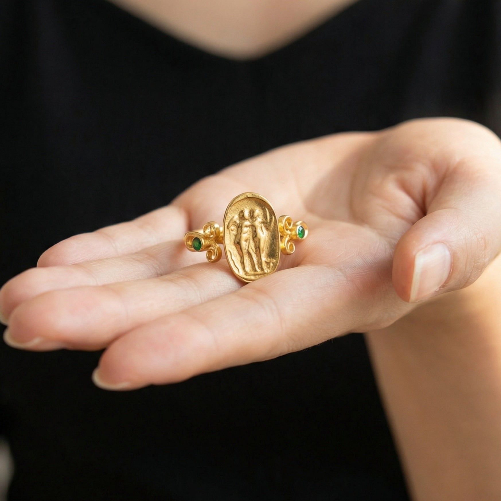 Designer ancient coin ring, handcrafted statement jewelry, 925 silver