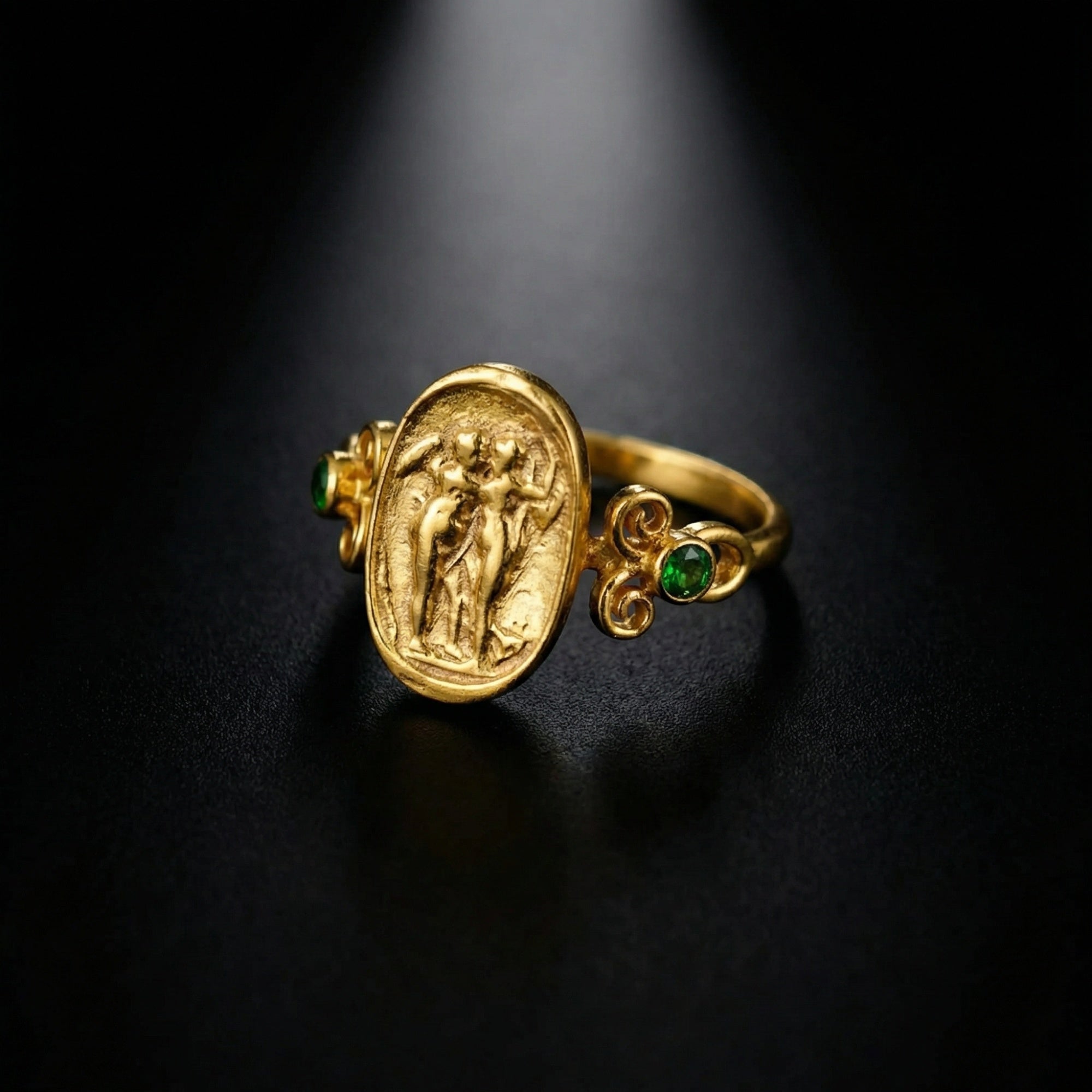 Gold plated ancient coin ring, unique heritage design, Turkish jewelry