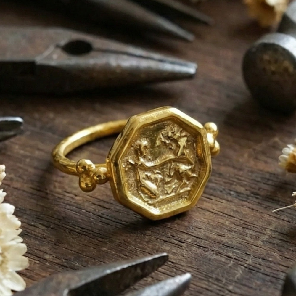 Turkish handmade Roman ring with granulation technique, Anatolian art-inspired jewelry gift