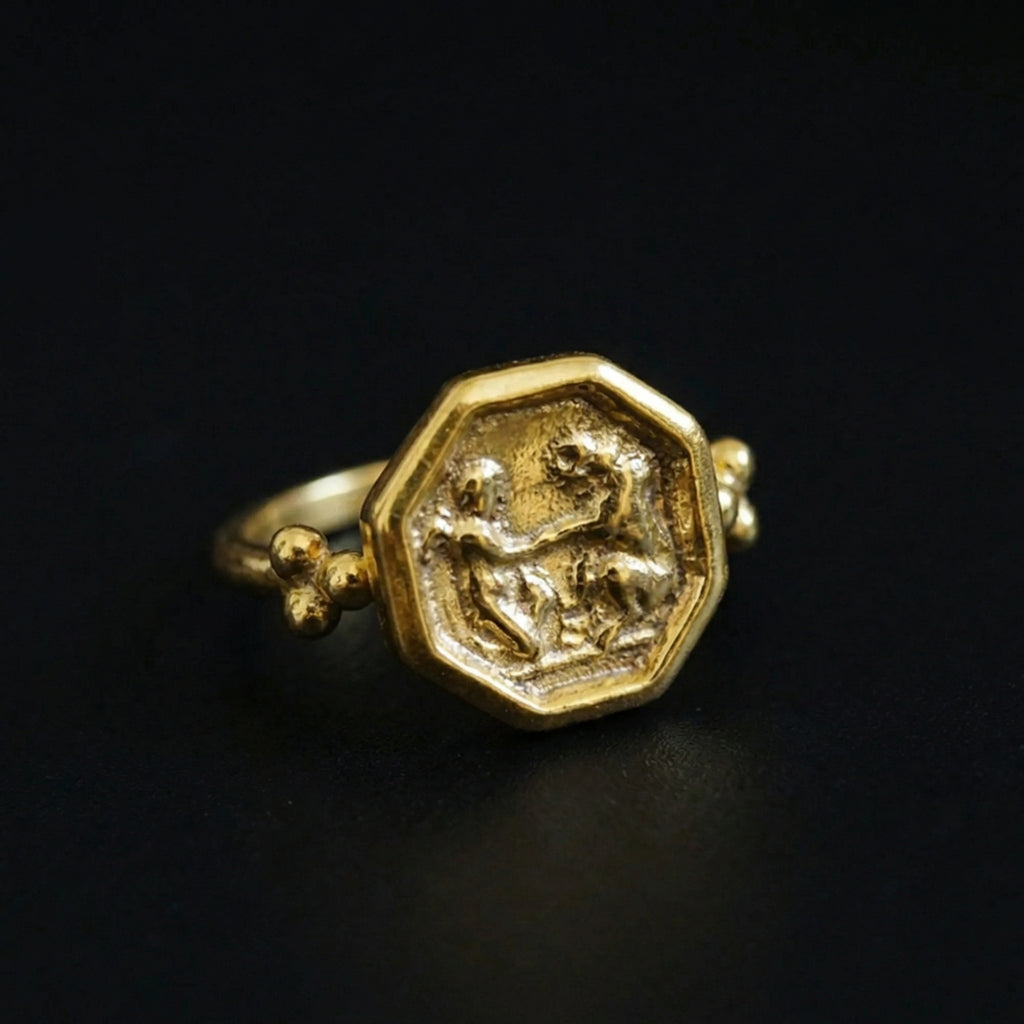 Roman coin ring close-up showing ancient granulation art, handcrafted 925 silver artisan jewelry