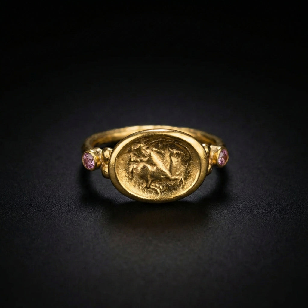 Turkish handmade amethyst ring with oxidized silver coin detail, unique artisan jewelry gift