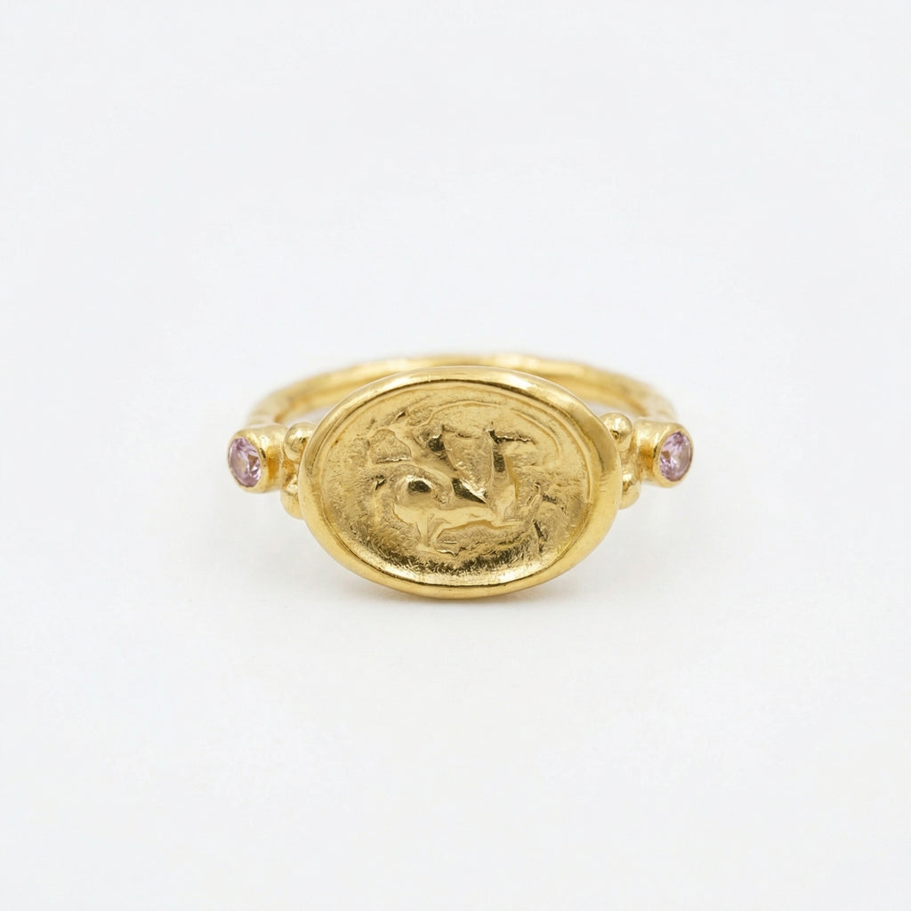 Handcrafted gold amethyst ring with ancient coin design, 925 sterling silver, Turkish artisan jewelry by Sultan