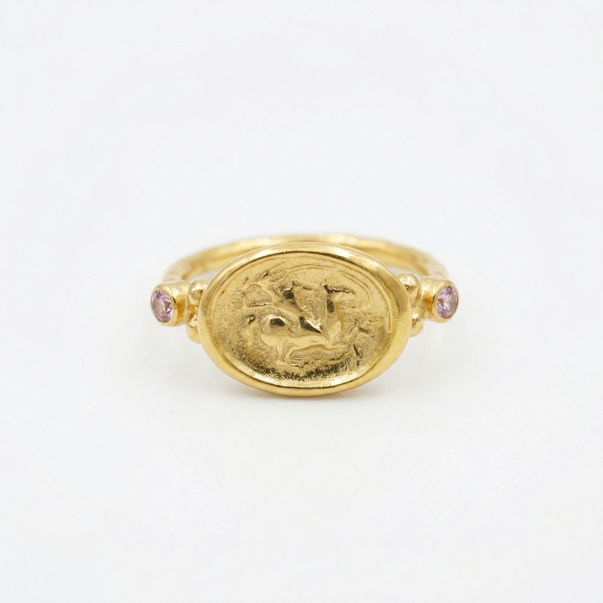 Handcrafted gold amethyst ring with ancient coin design, 925 sterling silver, Turkish artisan jewelry by Sultan