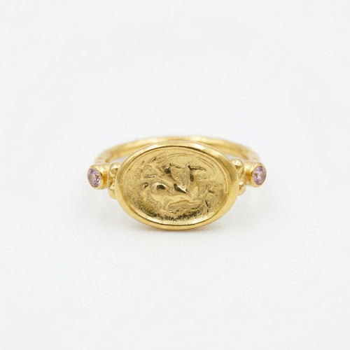 Handcrafted gold amethyst ring with ancient coin design, 925 sterling silver, Turkish artisan jewelry by Sultan