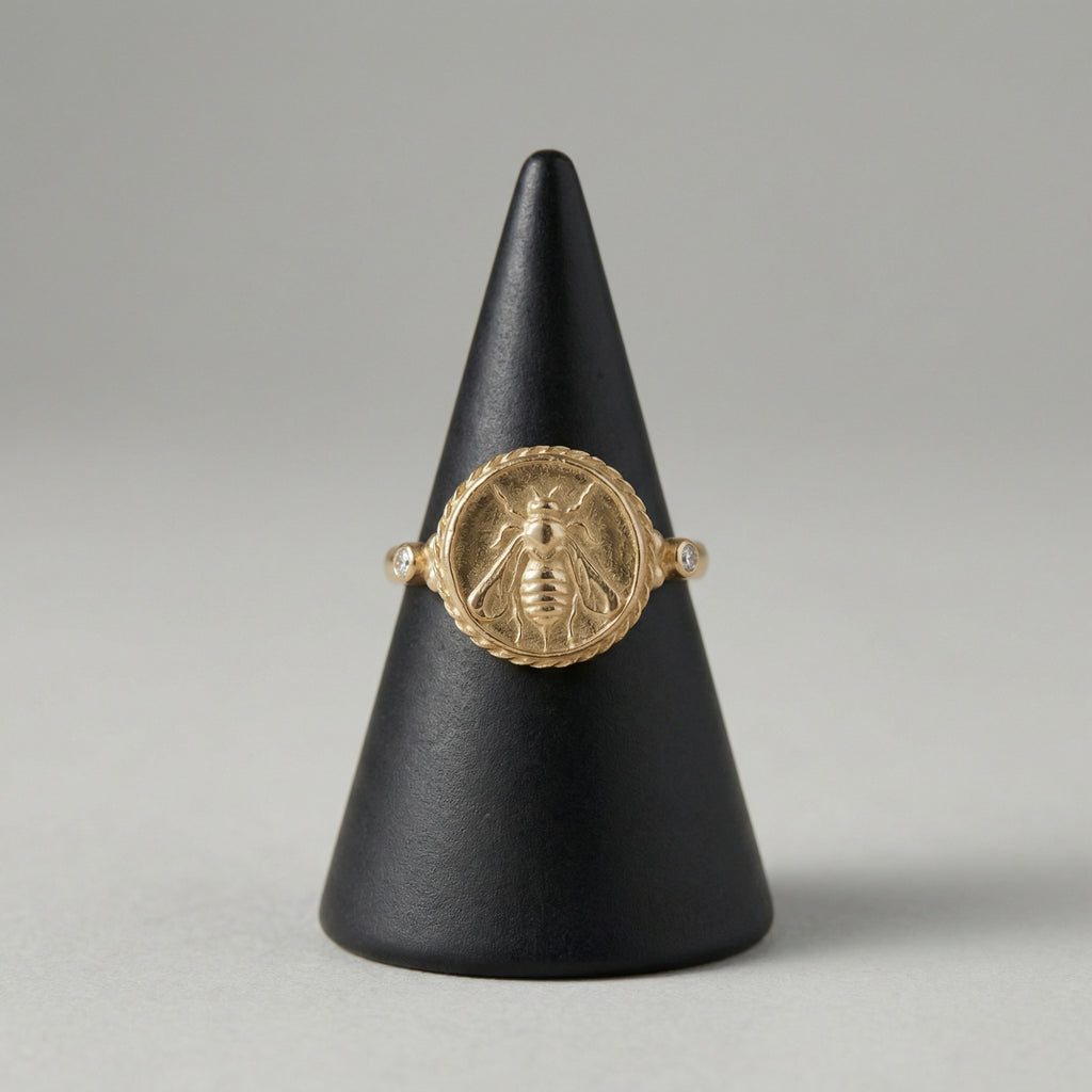 Handmade bee coin ring 925 silver perfect gift for her Turkish designer jewelry by Sultan ancient art