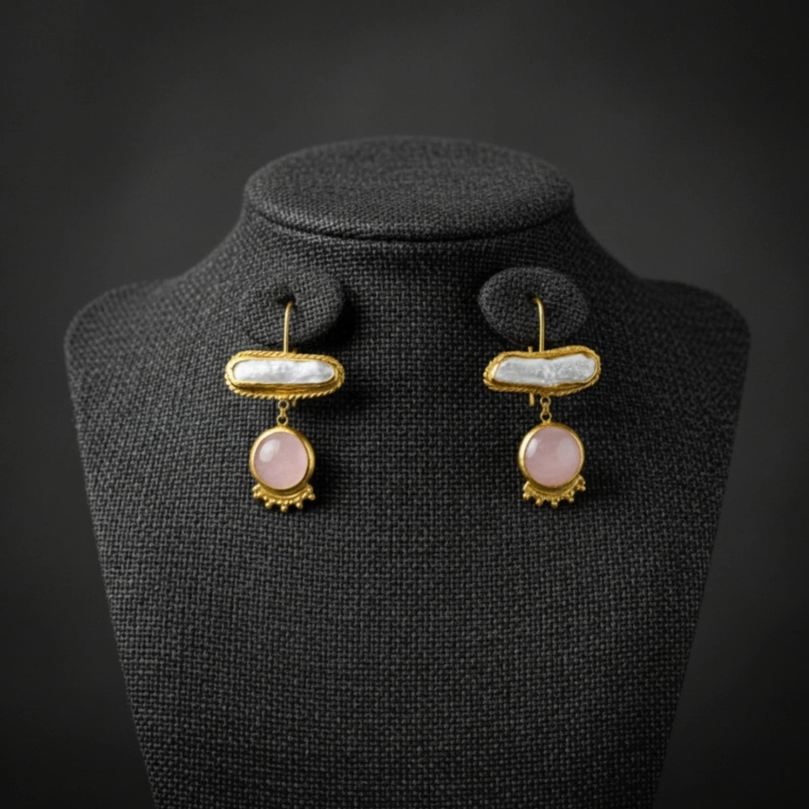  Designer pearl earrings with pink quartz, 925 silver Turkish jewelry by AtelierSultan Bodrum
