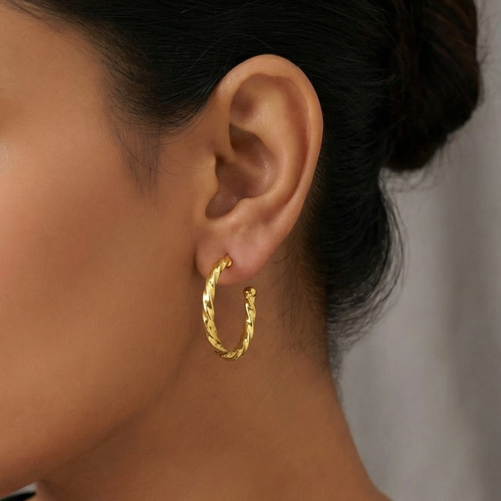 Designer handmade twisted hoop earrings in 925 silver with 24k gold plating, Turkish jewelry gift by Sultan
