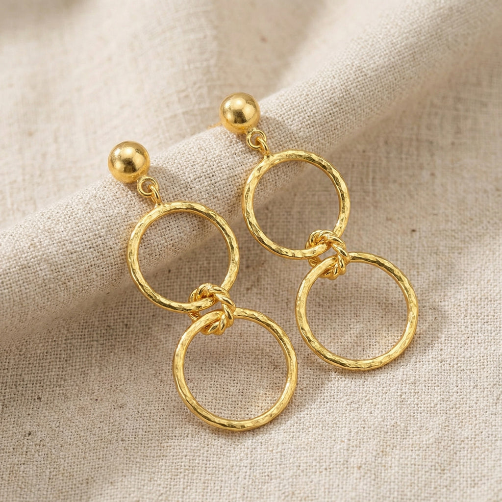 Statement double hoop earrings in 925 sterling silver with hammered finish, handcrafted artisan Turkish jewelry gift by Sultan

