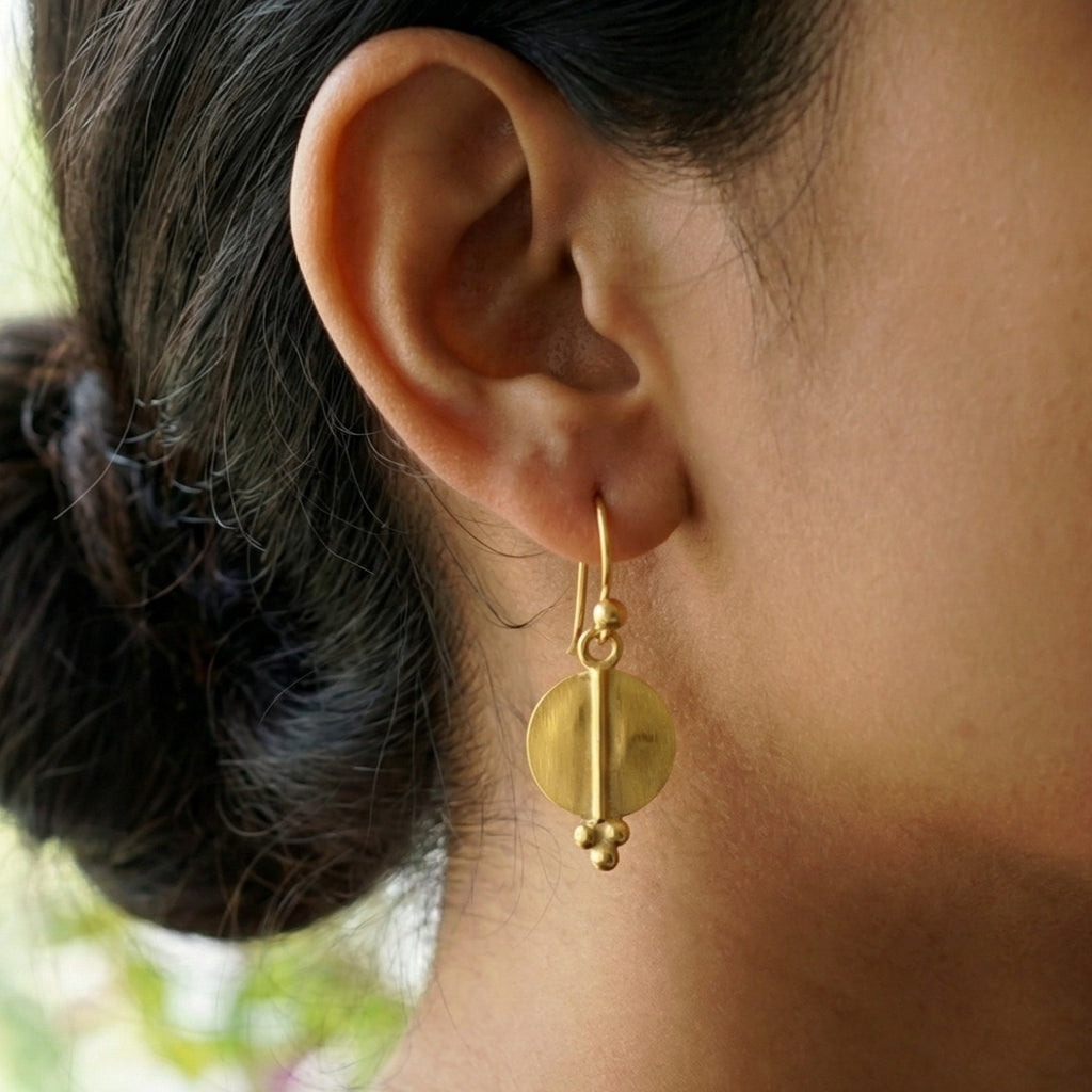 Designer handmade disc earrings in 925 silver with 24k gold plating, Ancient Roman inspired Turkish jewelry gift by Sultan
