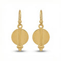 Handmade ancient disc earrings in 925 sterling silver with gold plating, artisan jewelry by Sultan Yilmaz Bodrum featuring Roman sun motif

