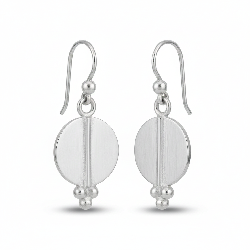 Turkish ancient disc earrings in 925 sterling silver with Roman and Anatolian sun design, handcrafted artisan jewelry by Sultan Bodrum