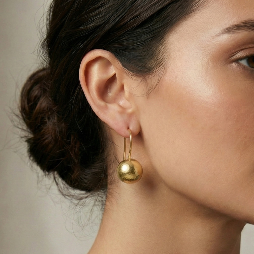 Designer handmade Roman art ball earrings in 925 silver with 24k gold plating, Ancient Roman inspired Turkish jewelry gift by Sultan
