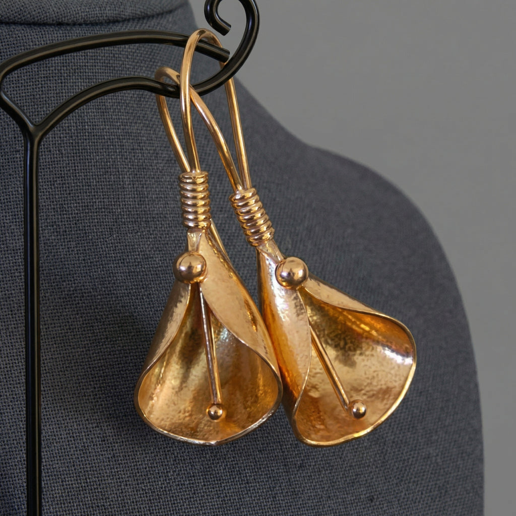 Designer handmade leaf dangle earrings in 925 silver with 24k gold plating, Ancient Roman inspired Turkish jewelry gift by Sultan
