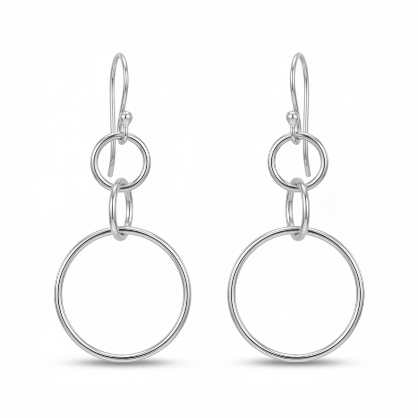Turkish circle dangle earrings in 925 sterling silver with geometric design, handcrafted artisan jewelry by Sultan Bodrum symbolizing eternal unity