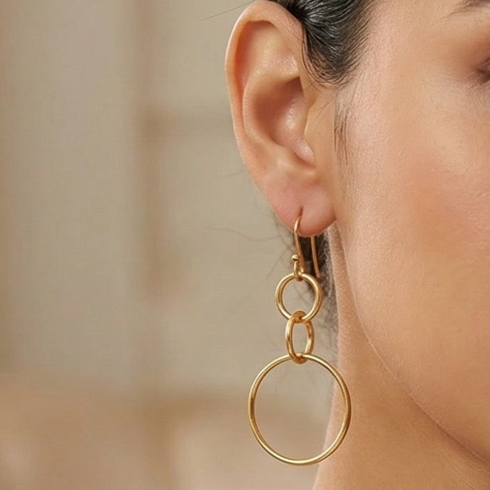 Designer handmade circle dangle earrings in 925 silver with 24k gold plating, Ancient Anatolian inspired Turkish jewelry gift by Sultan
