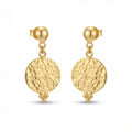 Handmade hammered dangle earrings in 925 sterling silver with gold plating, artisan jewelry by Sultan Yilmaz Bodrum featuring ancient Roman design