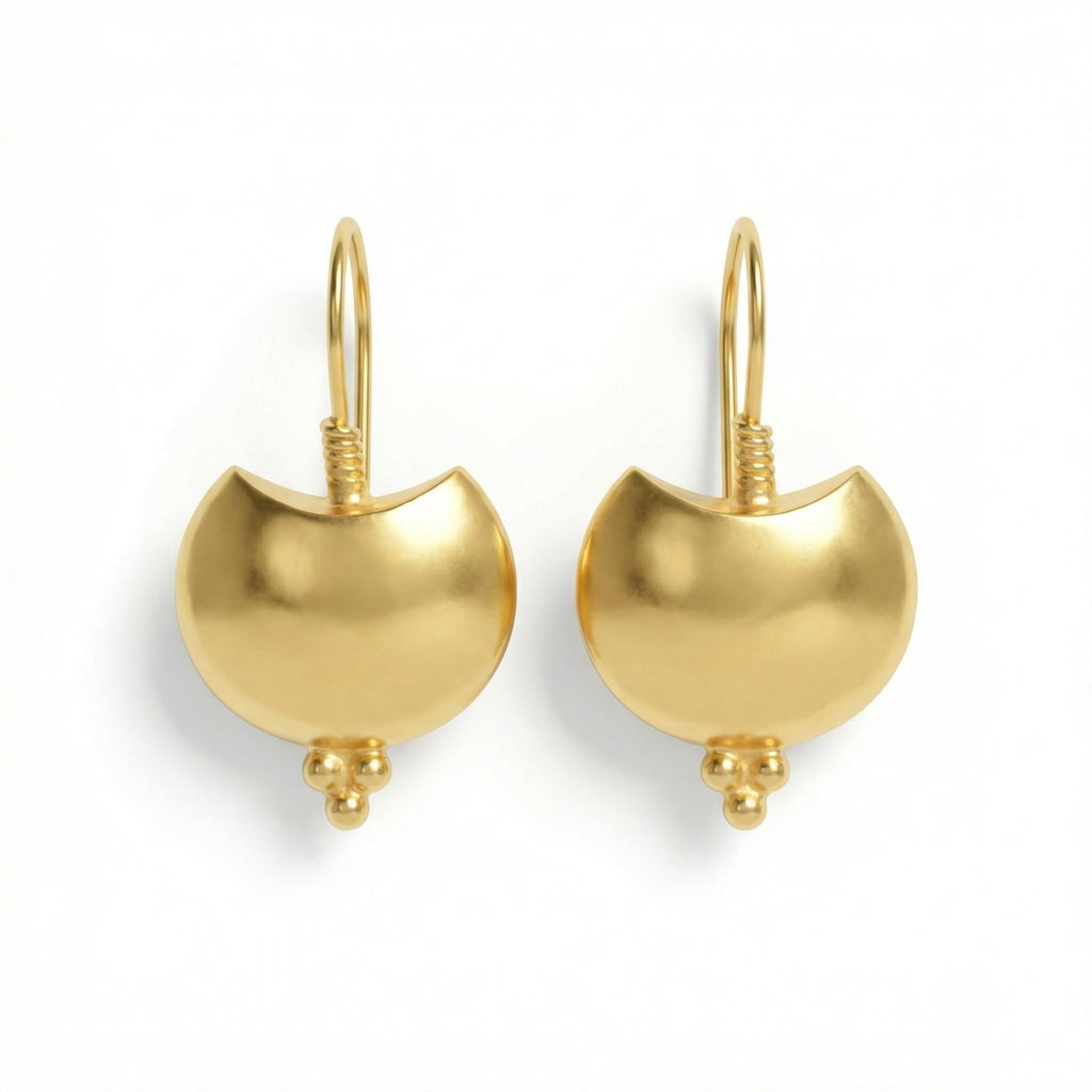  Handcrafted ancient bag dangle earrings in 925 sterling silver with gold plating, designed by Sultan in Bodrum, Turkey
