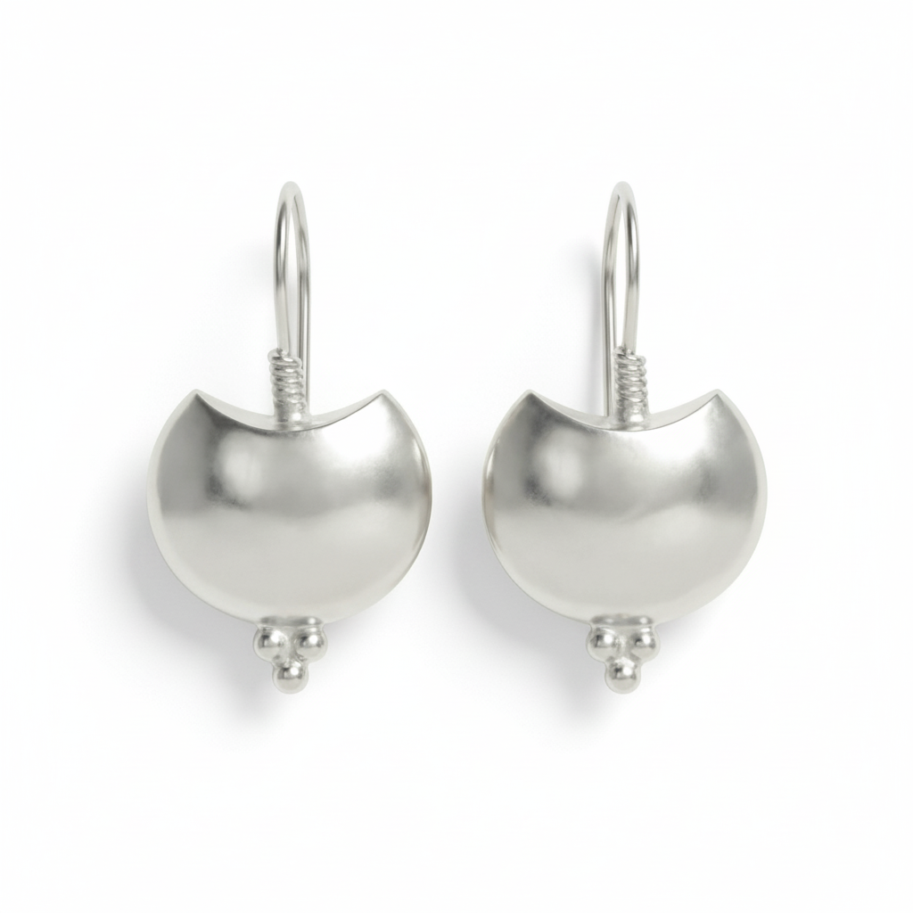 Ancient Roman-inspired bag earrings in polished 925 silver, symbol of abundance and prosperity, artisan Turkish jewelry
