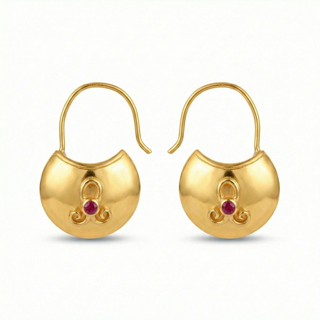 Handcrafted pink topaz bag dangle earrings in 925 sterling silver with gold plating, designed by Sultan in Bodrum, Turkey
