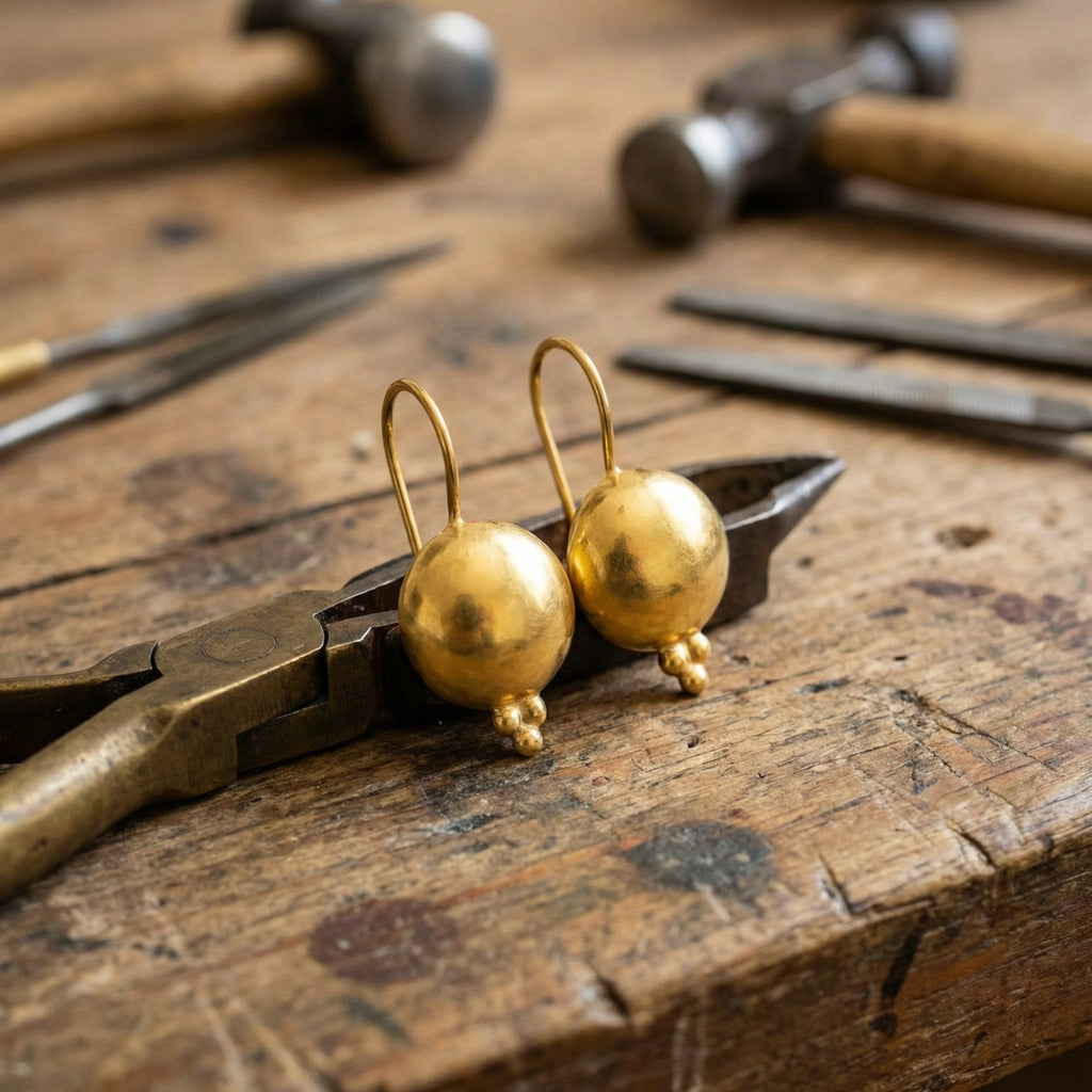 Detail shot of 925 silver round earrings with symbolic eternity design, handmade in Bodrum atelier

