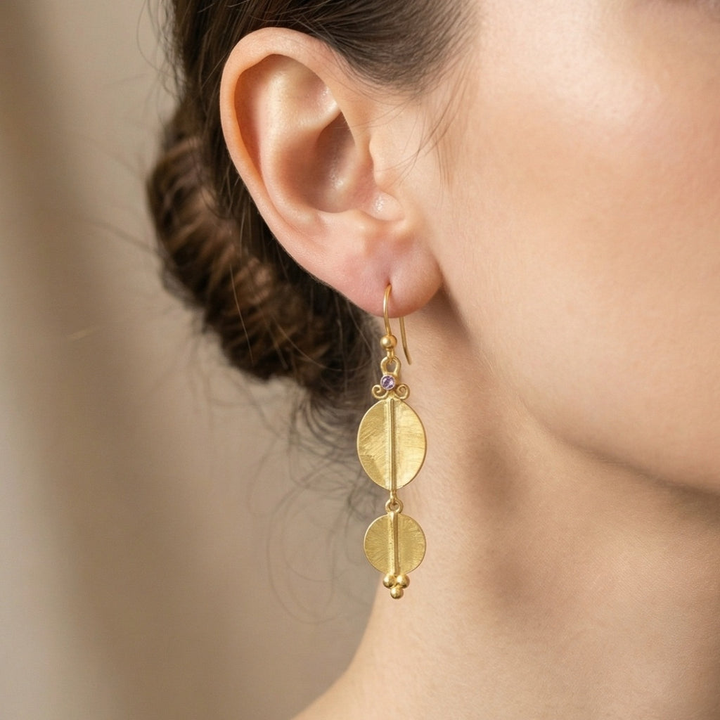 Anatolian inspired dangle earrings with amethyst stones, handcrafted 925 silver, ancient Roman style, perfect gift for her
