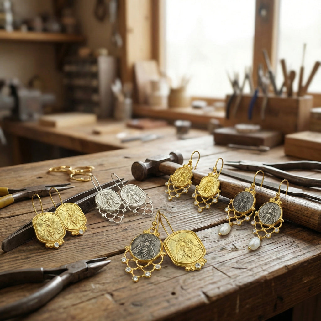 sultan honey bee earrings collection ateliersultan Bodrum turkish jewelry