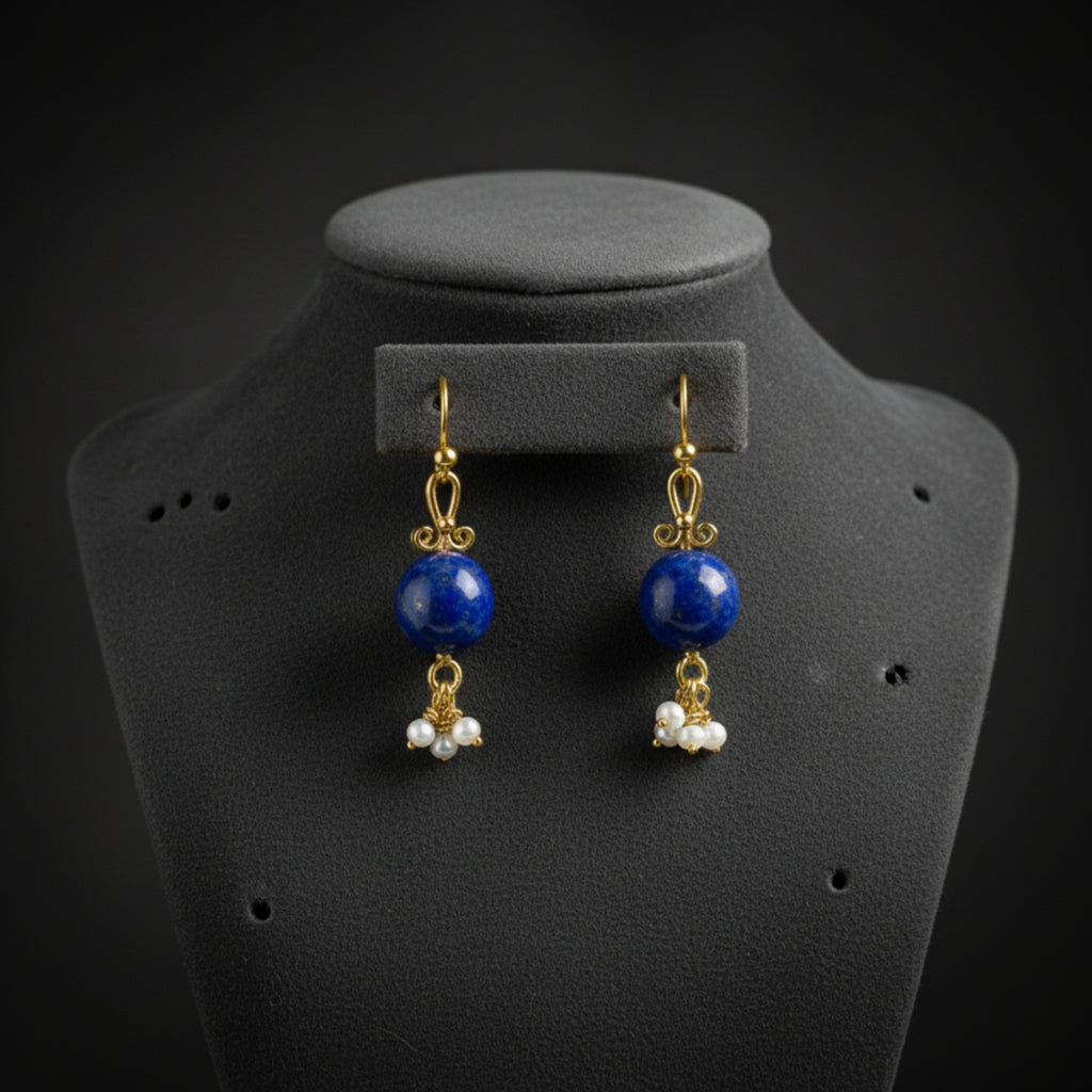 Turkish handmade lapis lazuli pearl earrings perfect gift for her symbol of wisdom and elegance