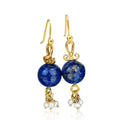 Ancient lapis lazuli and pearl earrings handcrafted in 925 sterling silver with 24k gold plating by Turkish designer Sultan in Bodrum