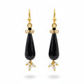 Onyx and Pearl charm earrings handcrafted by designer Sultan in Bodrum atelier, 925 sterling silver Turkish jewelry symbolizing balance and harmony